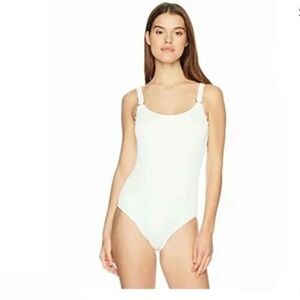 Mae White Classic One-Piece Swimsuit with High-Cut Leg